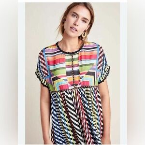 Anthropologie Conditions Apply Flowy Kynsa Tunic Top Colorful Size S